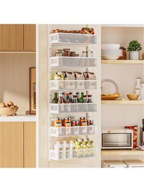 Over The Door Organizer Rack Metal Pantry Storage Adjustable Kitchen Bathroom